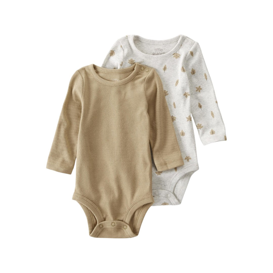 Conjunto Body Manga Longa Algodão Orgânico Marrom e Floral Carter's
