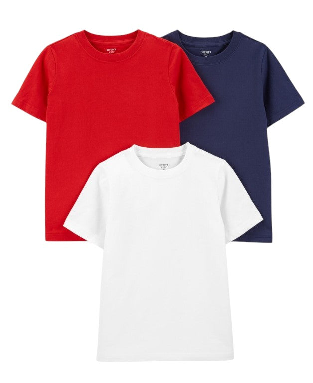 Kit 3 Camiseta Branco/Vermelho/Azul Carter's
