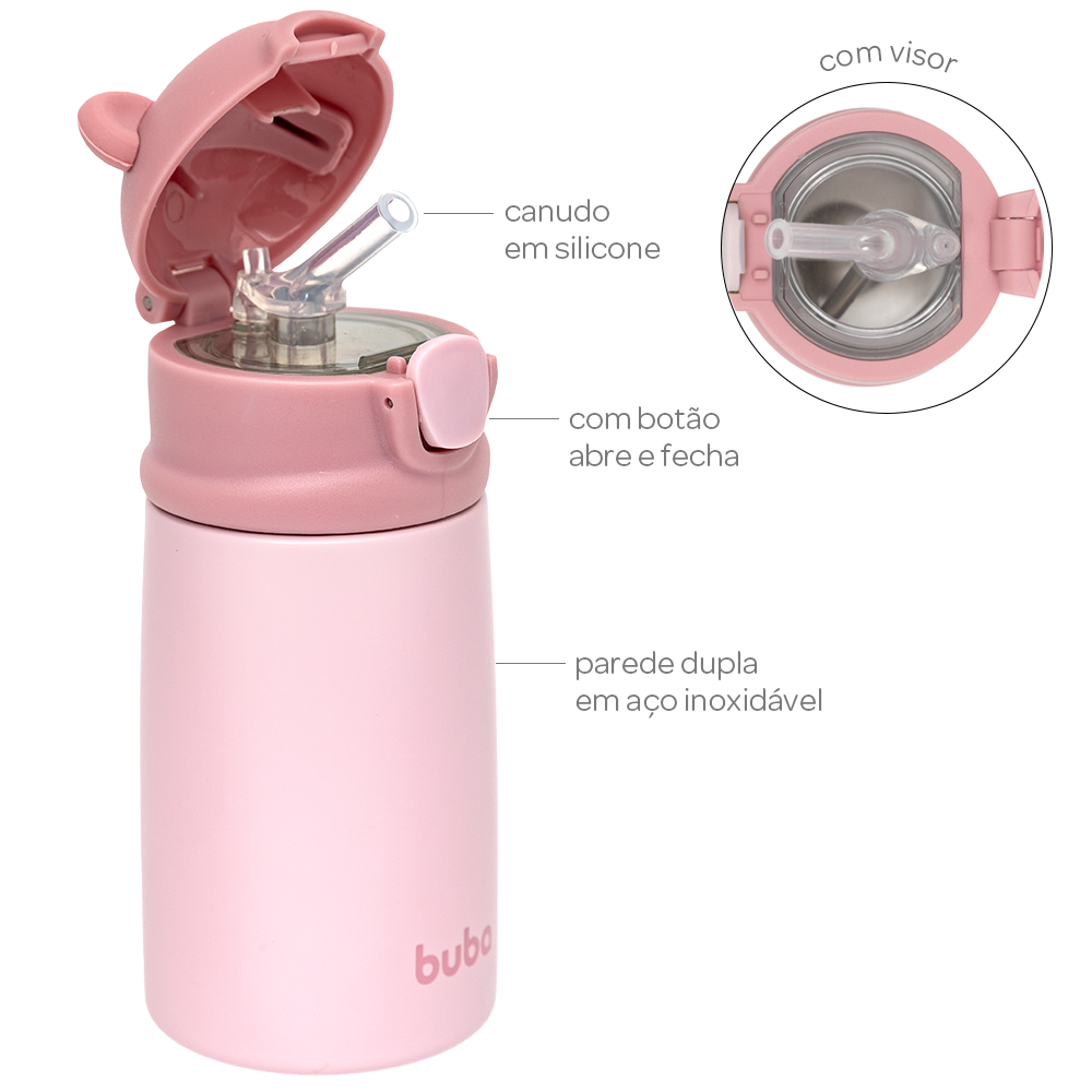 Copo Térmico Parede Dupla Ursinho Rosa Buba