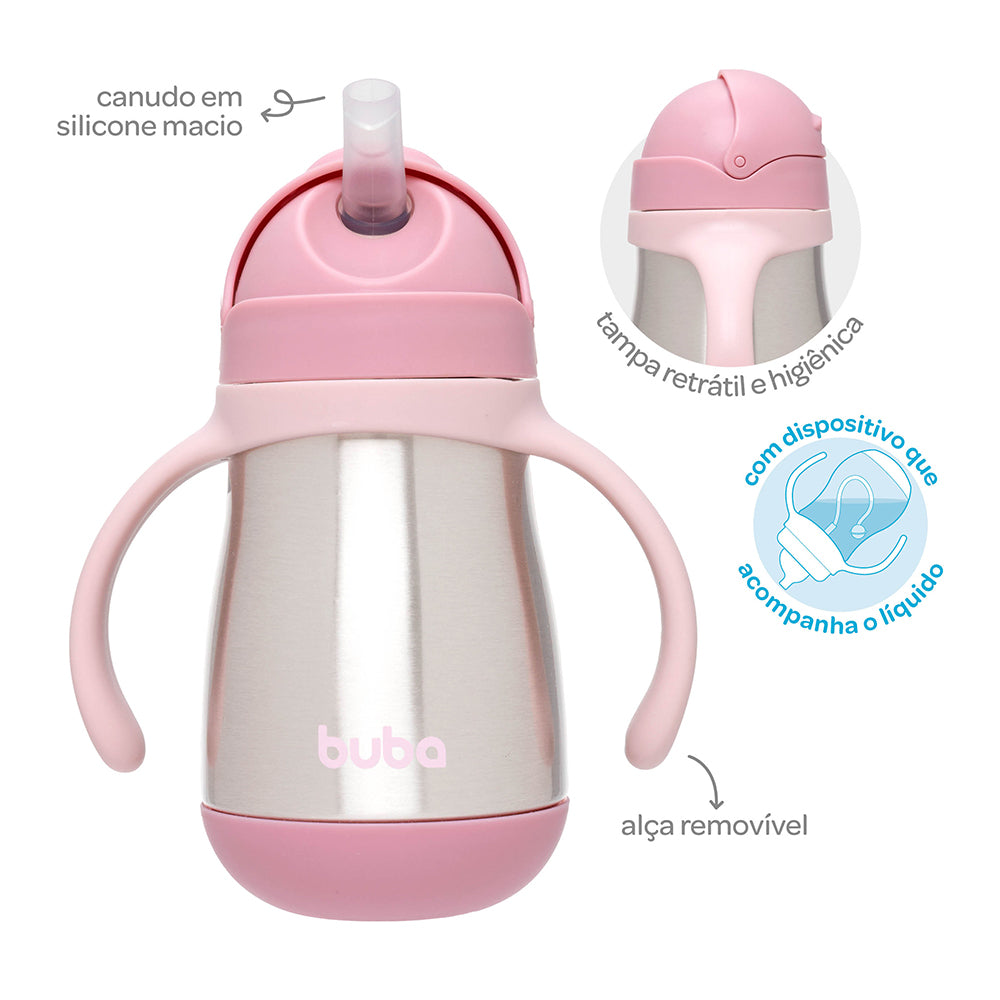 Copo Térmico Parede Dupla Com Alça Rosa Buba