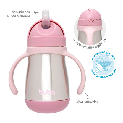 Copo Térmico Parede Dupla Com Alça Rosa Buba