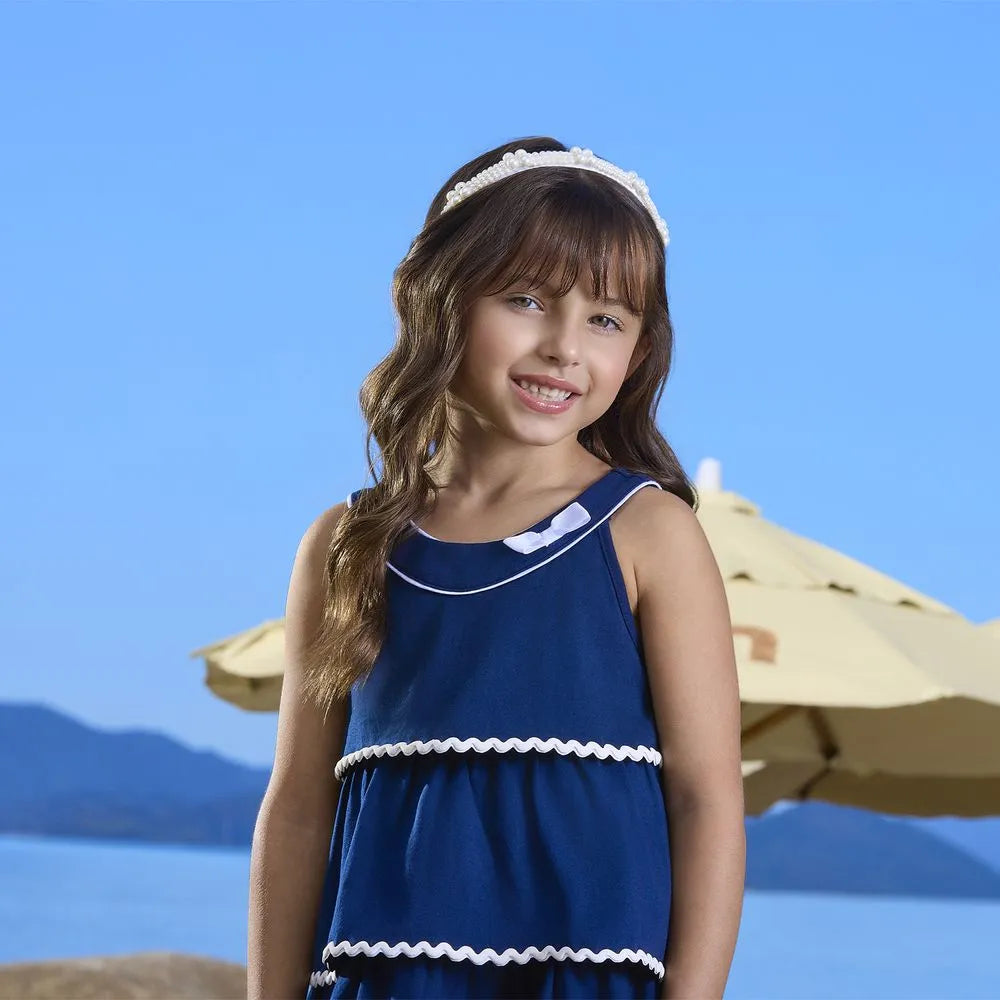 Vestido Infantil Menina Azul em Algodão Milon