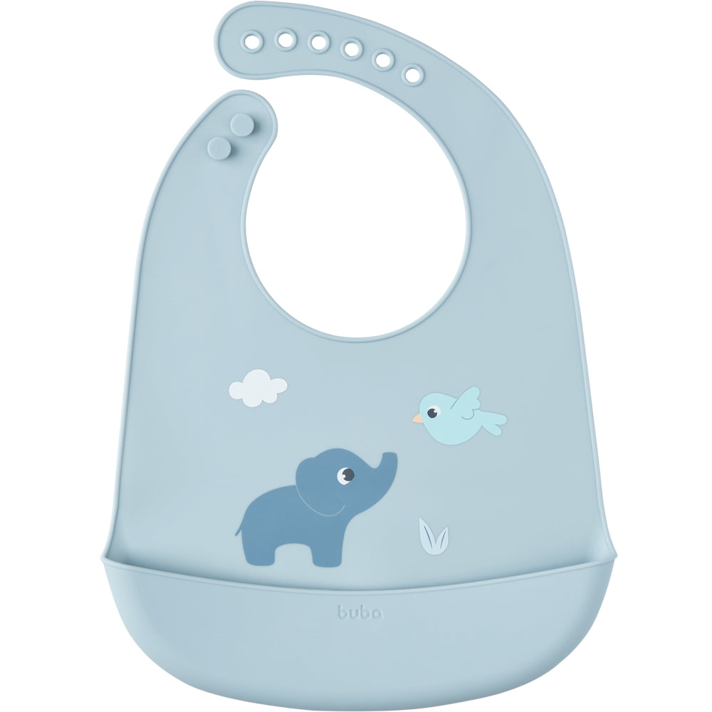 Babador em Silicone Com Pega Migalhas Cloudy Azul Buba