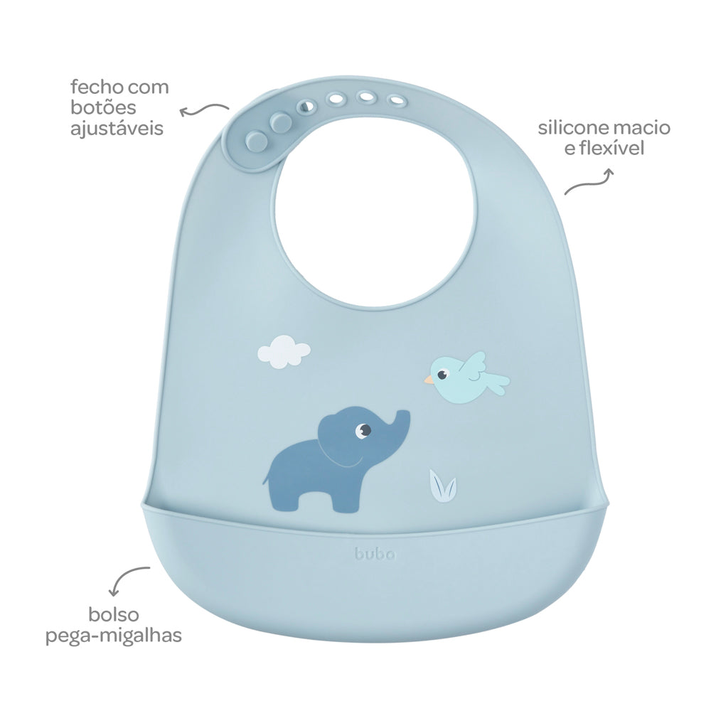 Babador em Silicone Com Pega Migalhas Cloudy Azul Buba