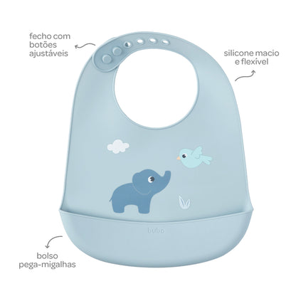 Babador em Silicone Com Pega Migalhas Cloudy Azul Buba