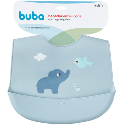 Babador em Silicone Com Pega Migalhas Cloudy Azul Buba