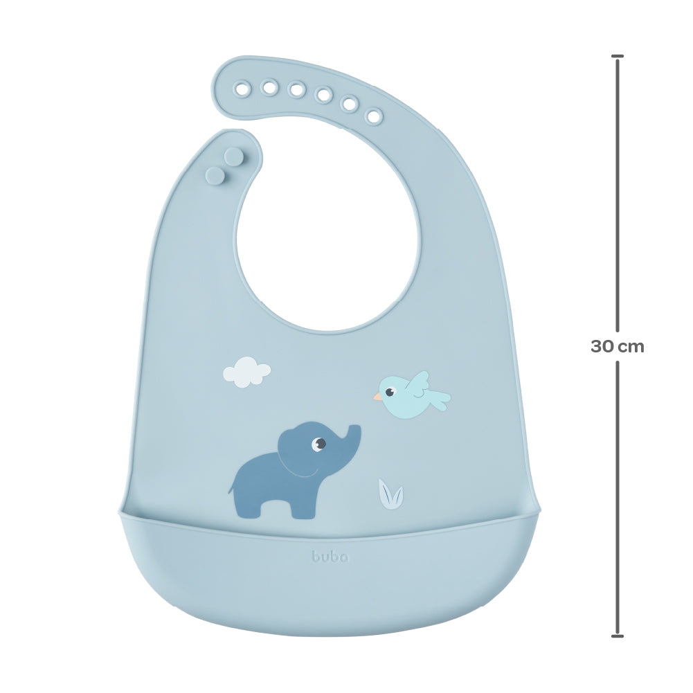 Babador em Silicone Com Pega Migalhas Cloudy Azul Buba