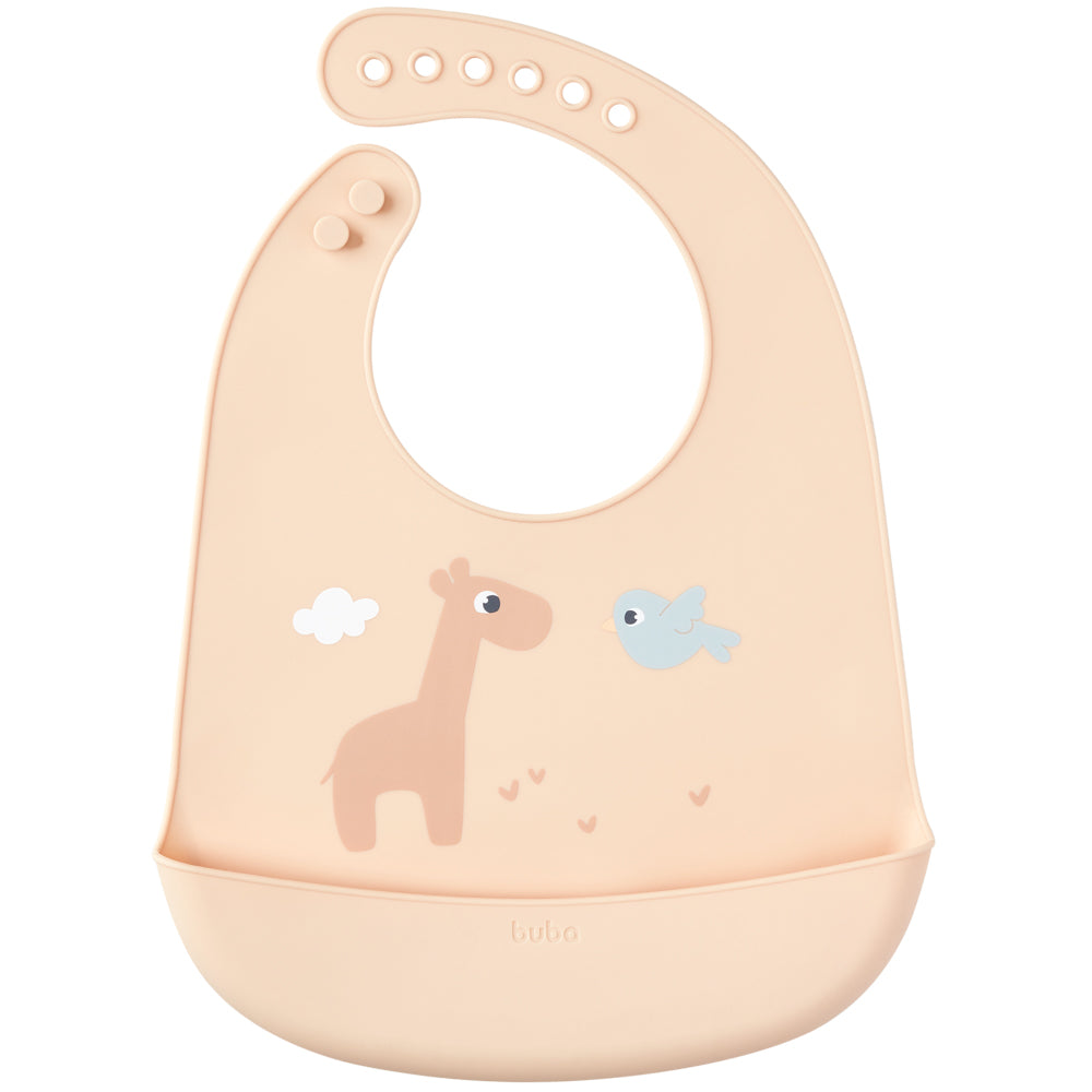 Babador em Silicone Com Pega Migalhas Cloudy Bege Buba