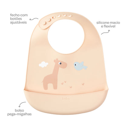 Babador em Silicone Com Pega Migalhas Cloudy Bege Buba