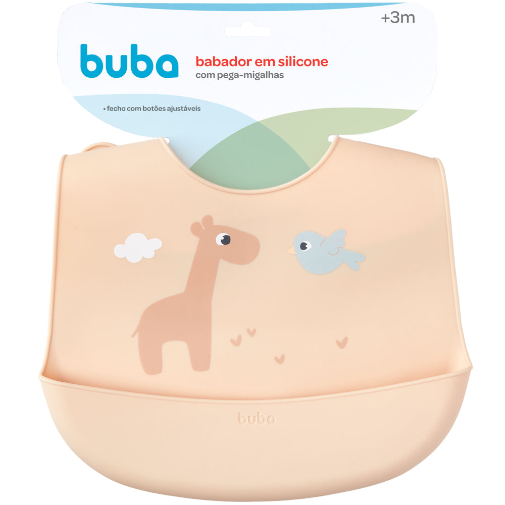 Babador em Silicone Com Pega Migalhas Cloudy Bege Buba