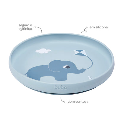 Prato em Silicona com Ventosa Cloudy Azul Buba