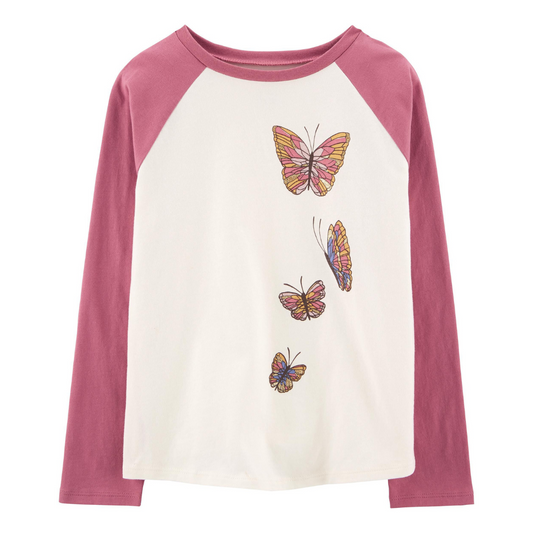 Camiseta Manga Longa Borboletas Carter's