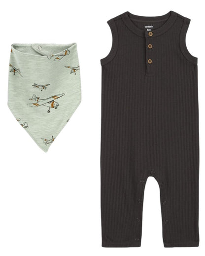 Conjunto de Macacão e Babador Carter's