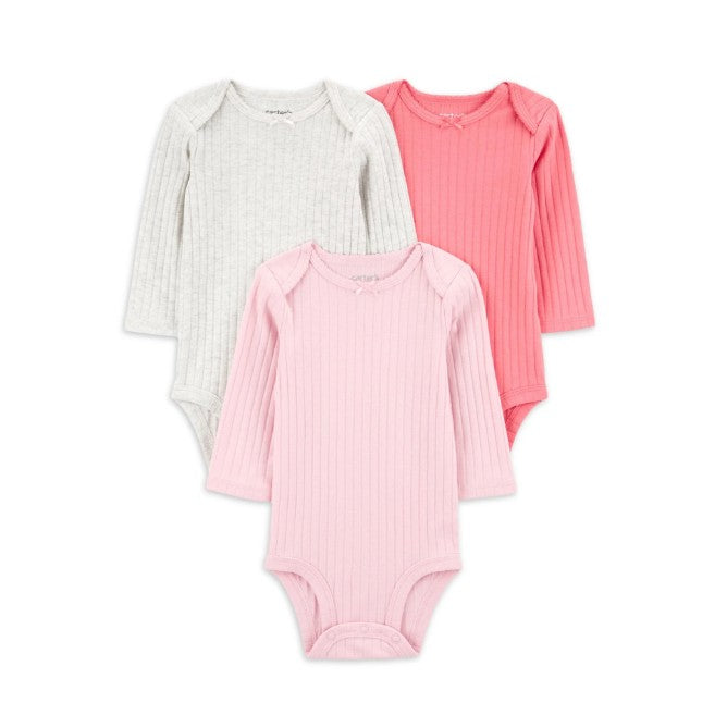 Conjunto de 3 Bodys Manga Longa Tons Neutros Carter's