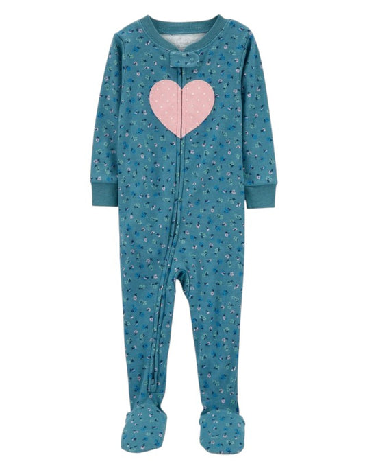 Pijama de Algodão Coração Verde e Floral Carter's
