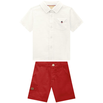 Conjunto Infantil Menino Vermelho em Algodão Milon