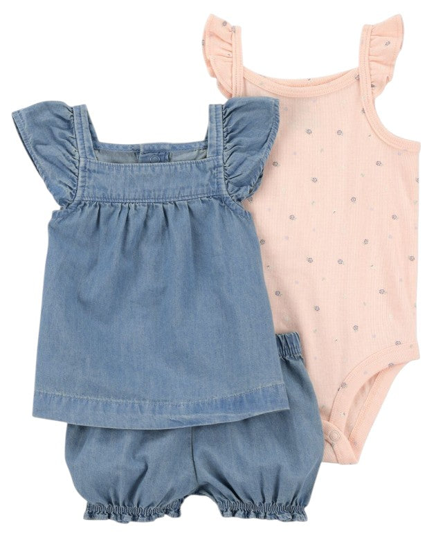Conjunto de Roupa Chambray/Rosa Carter's