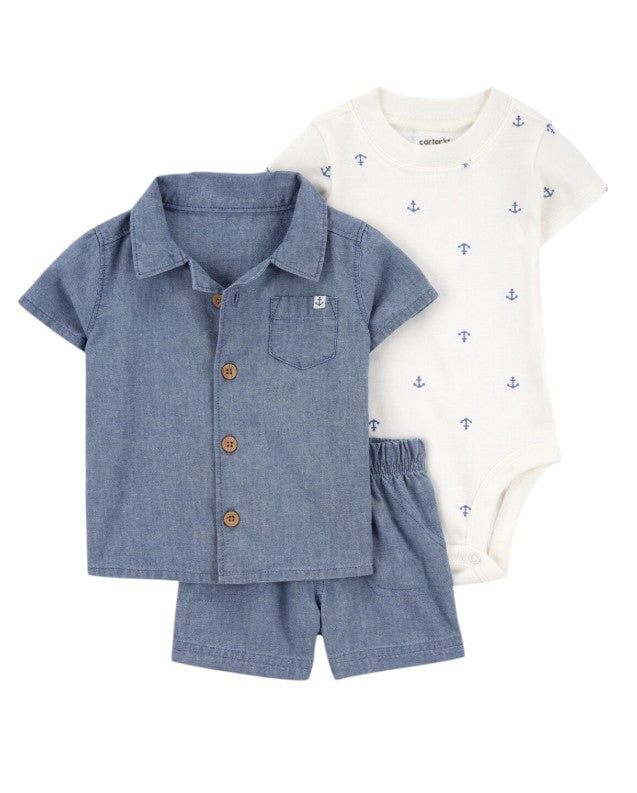 Conjunto Âncora Chambray Azul Carter's