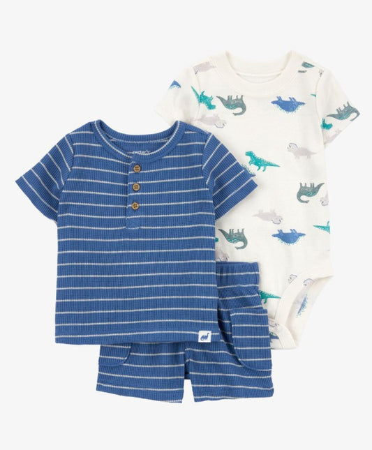 Conjunto de Dinossauro Azul e Listras Carter's