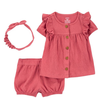 Conjunto de Gaze Botões na Frente Vermelho Carter's