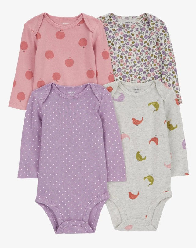 Conjunto Body Manga Longa Floral/Pássaros/Bolinha Carter's